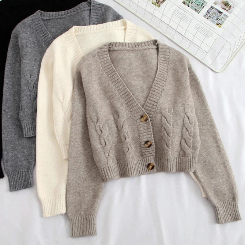 Women Long Sleeve Twist Knitted Sweater